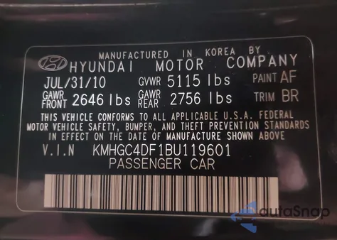 2011 Hyundai Genesis 4.6 z USA, uszkodzony, nr VIN KMHGC4DF1BU119601